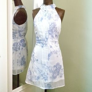 Vero Moda, white dress with blue flowers, halterneck, short dress